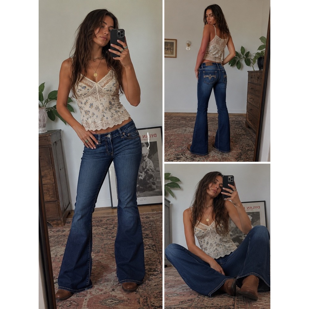 American Eagle Boho Artist Jeans Womens 4 28x29 Blue Flare Stretch Denim 70s